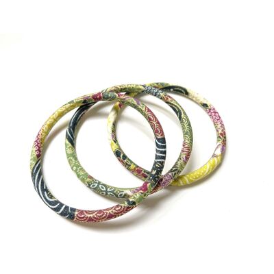 Japanese Nami green/anise/burgundy bangle bracelet