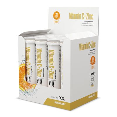 Tabletas efervescentes Maxler Vitamin C + Zinc 12х20 tubos (CAJA), 500 mg de vitamina C y 10 mg de zinc por porción