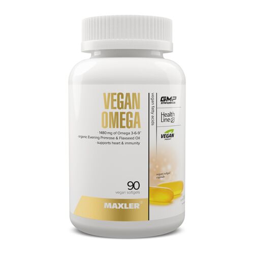 Maxler Vegan Omega 90 Softgels, 1480 mg Omega-3-6-9, Organisches Nachtkerzen- und Leinsamenöl