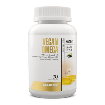 Maxler Vegan Omega 90 Gélules, 1480 mg Oméga-3-6-9, Huile d'onagre et de graines de lin bio