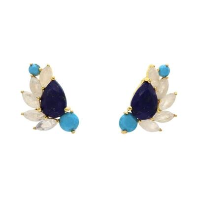 Boucles d'oreilles Nemi pierre de lune, turquoise et lapis lazuli