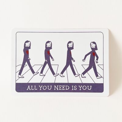 Postkarte "All You Need Is You" - Lila & Rot