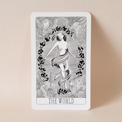 Postkarte "Die Welt" Tarot - Schwarz & Weiß
