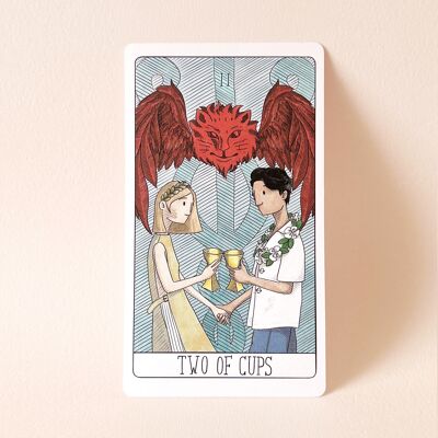 Postcard "Two of Cups" Tarot - Multicolor