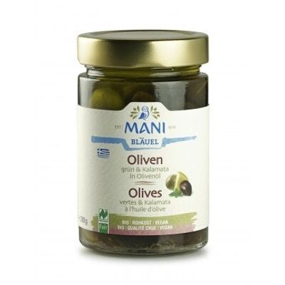Grüne BIO-Oliven mit Olivenöl im Glas