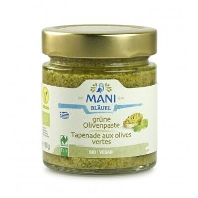 Organic Greek green olive tapenade in a jar