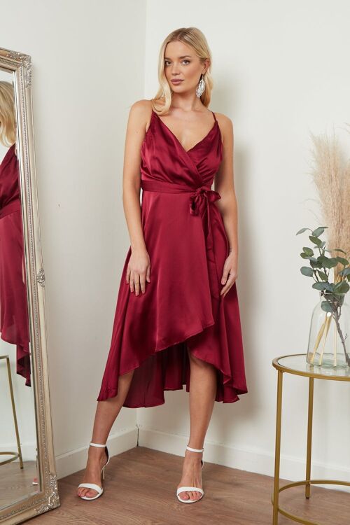 Satin Cami Wrap Midi Dress