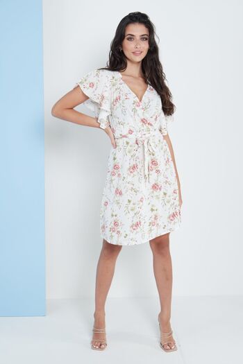 Robe cache-cœur à manches ange et imprimé floral blanc 7