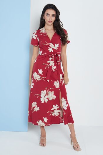 Robe longue cache-cœur à imprimé floral rouge 1