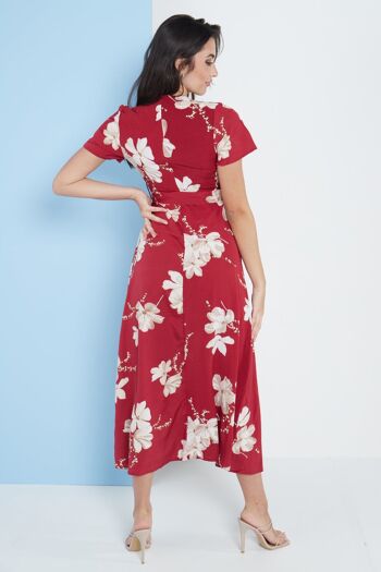 Robe longue cache-cœur à imprimé floral rouge 2