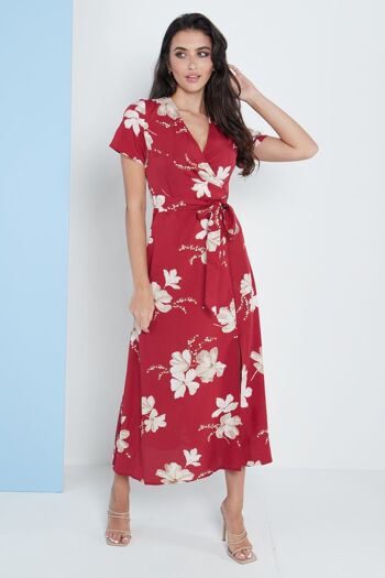 Robe longue cache-cœur à imprimé floral rouge 5