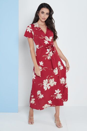 Robe longue cache-cœur à imprimé floral rouge 6