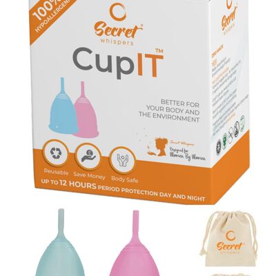 Pack de 2 kits menstruels - L'alternative plus saine pour vos règles. Comprend 1 petite et 1 tasse régulière pour un ajustement parfait (bleu ciel et rose pâle)