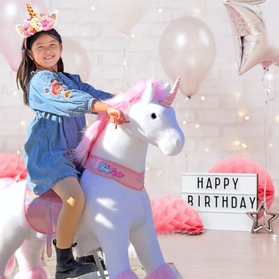 PonyCycle Offizielles authentisches Einhorn Kinder fahren auf Spielzeug Kinderroller (mit Bremse) Pony Cycle Ride on Pink Unicorn Plüschtier Kuscheltier Spielzeugmodell U-bestes Geschenk/Geschenk