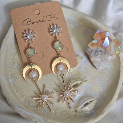 Pearl Moon Sun Drop Earrings