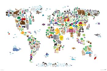 Carte animale du monde affiche Michael Tompsett carte du monde 1