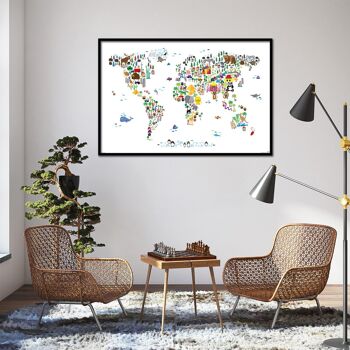 Carte animale du monde affiche Michael Tompsett carte du monde 2