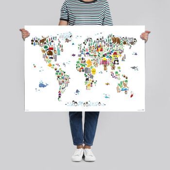 Carte animale du monde affiche Michael Tompsett carte du monde 4