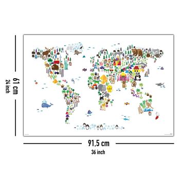 Carte animale du monde affiche Michael Tompsett carte du monde 5