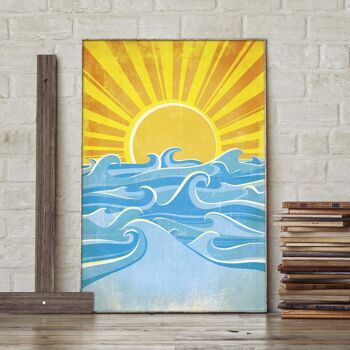 Vagues De Mer Et Soleil Jaune Poster Madeleine 2