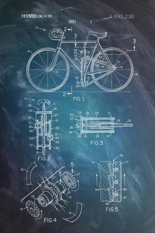 Fahrrad Patentzeichnung Poster