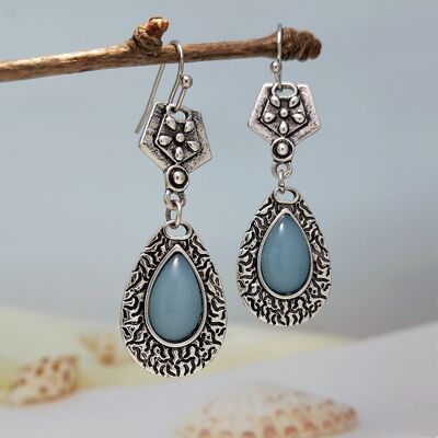 Bohemian Engraved Opal Earrings