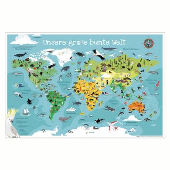 Poster Carte du monde XL pour enfants Notre grand monde coloré 1