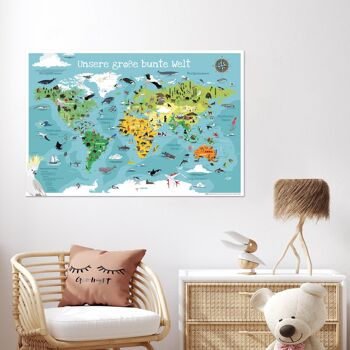 Poster Carte du monde XL pour enfants Notre grand monde coloré 2