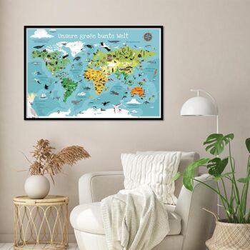Poster Carte du monde XL pour enfants Notre grand monde coloré 3