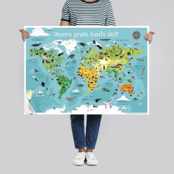 Poster Carte du monde XL pour enfants Notre grand monde coloré 7