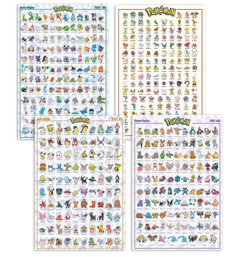 Pokemon Poster 4er-Set Region Kanto Johto Hoenn & Sinnoh