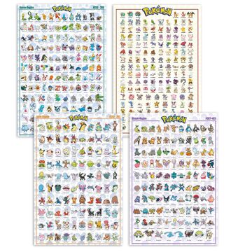 Pokémon Poster Lot de 4 Région Kanto Johto Hoenn & Sinnoh 1