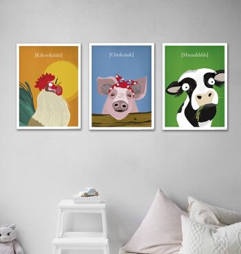 Affiche chambre enfant ferme lot de 3 30 x 40 cm 2