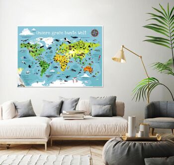 Affiche XXL carte du monde pour enfants Notre grand monde coloré 2