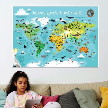Affiche XXL carte du monde pour enfants Notre grand monde coloré 3