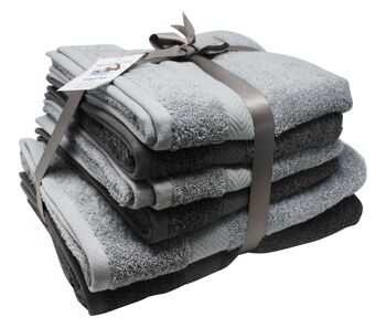 Set de serviettes 6 pièces gris clair & anthracite 6