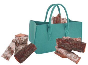 Sac feutre pour bois de chauffage, turquoise, tote bag, sac feutre 3