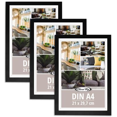 Posterrahmen 21 x 297 cm 3-er Set DIN A4 schwarz