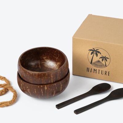 Eco Friendly Breakfast & Lunch Set including Coconut Bowl, Wooden Spoon & Organic Coaster (6-pieces)