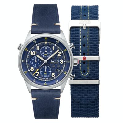 AV-4102-RBL-02 - Men's watch AVI-8 chronograph - NATO strap + leather - Flyboy