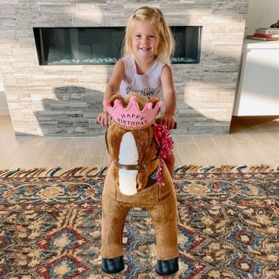 WondeRides Official Authentic Brown Horse Kids Ride on Toys Kids Scooters Plush Toy Stuffed Animal Toy M Series-no brake, no sound