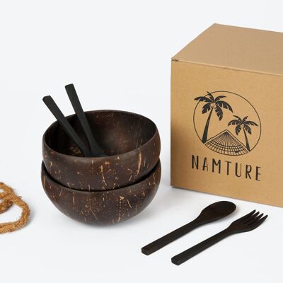 Sustainable Dinner Set with Coconut Bowl, Wooden Cutlery and Organic Coaster (8-pieces)
