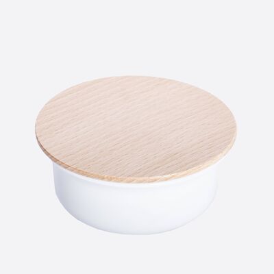 Soap and shaving bowl in porcelain and lid in white beech