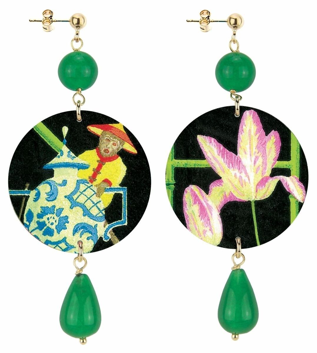 Feiern Sie den Frühling mit von der Natur inspiriertem Schmuck. The Classic Circle Damenohrringe Orientalischer Affe und Blume. Hergestellt in Italien