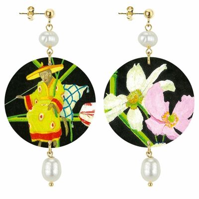 Celebrate spring with nature-inspired jewelry. The Classic Circle Women's Earrings Oriental Monkey and Flower. Made in Italy
