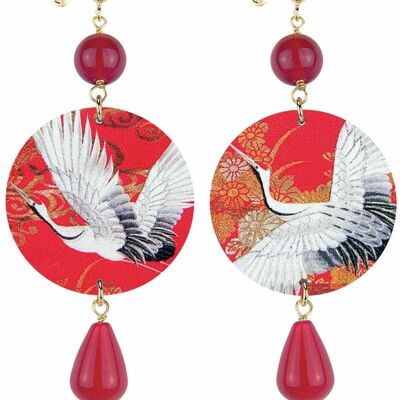 Celebrate spring with nature-inspired jewelry. The Classic Circle Women's Earrings Flower Heron Pink Background Made in Italy