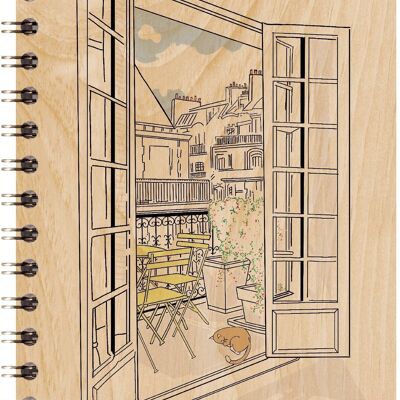 Cuaderno de madera - iconos de París abren ventanas