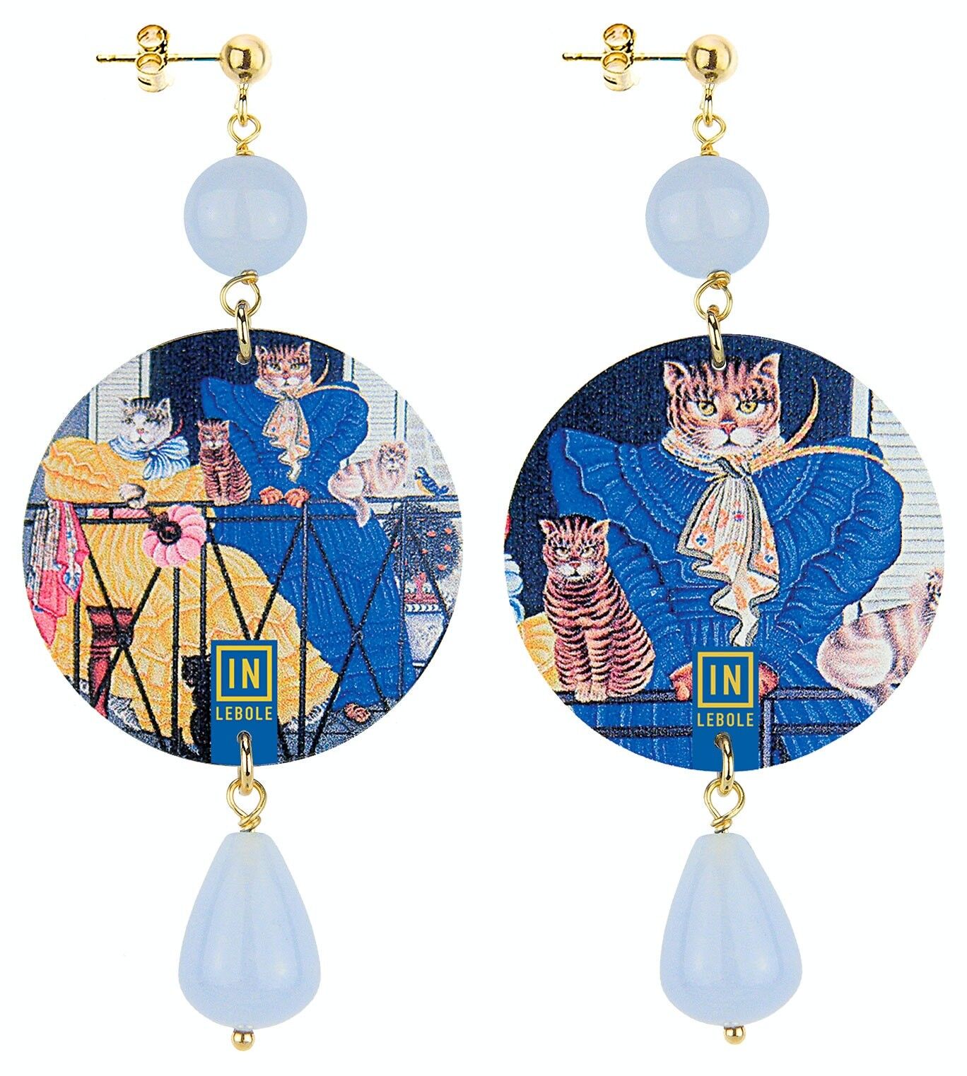 Gioielli per chi ama gli animali. Orecchini Donna The Circle Classico Gatto e Pietre Celeste. Made in Italy