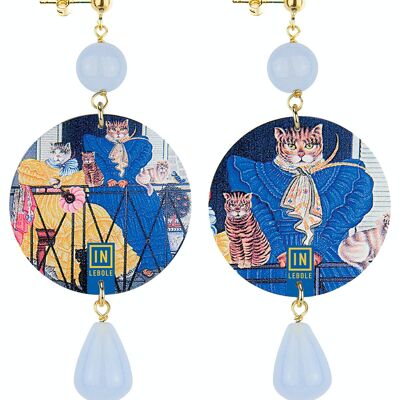 Joyas para los amantes de los animales. Pendientes The Classic Circle para Mujer Gato y Piedras Celestiales. Hecho en Italia