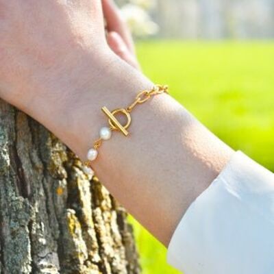 Bracelet acier inoxydable et perles d'eau douce Rita